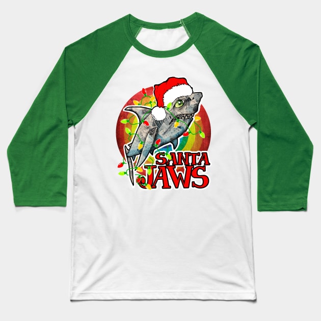 Santa Jaws Shark Baseball T-Shirt by Tezatoons